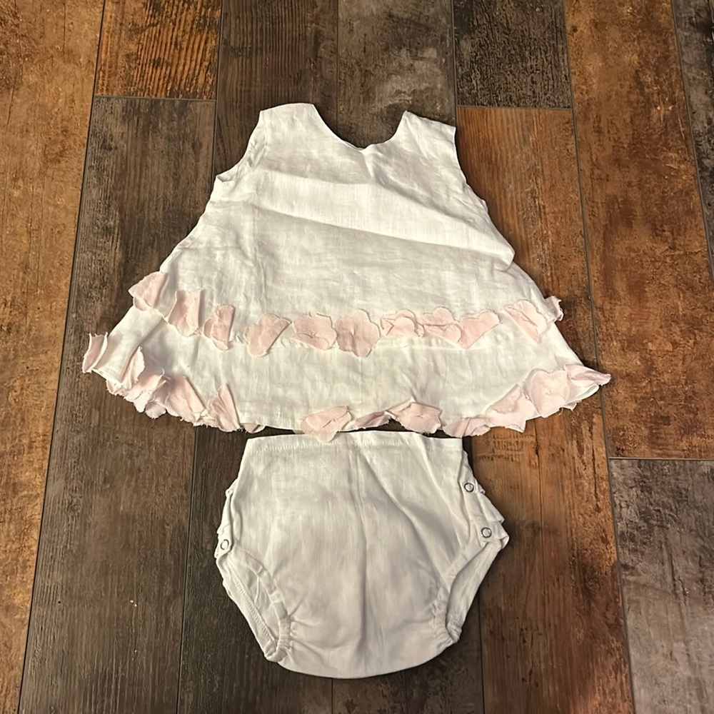 Empress Baby White Linen Top and Bloomer Set